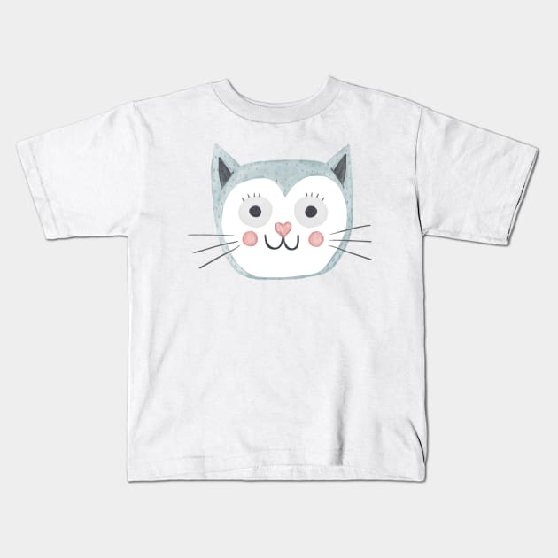 Cartoon Cute Cat Head Art Print Kids T-Shirt by MariaStore